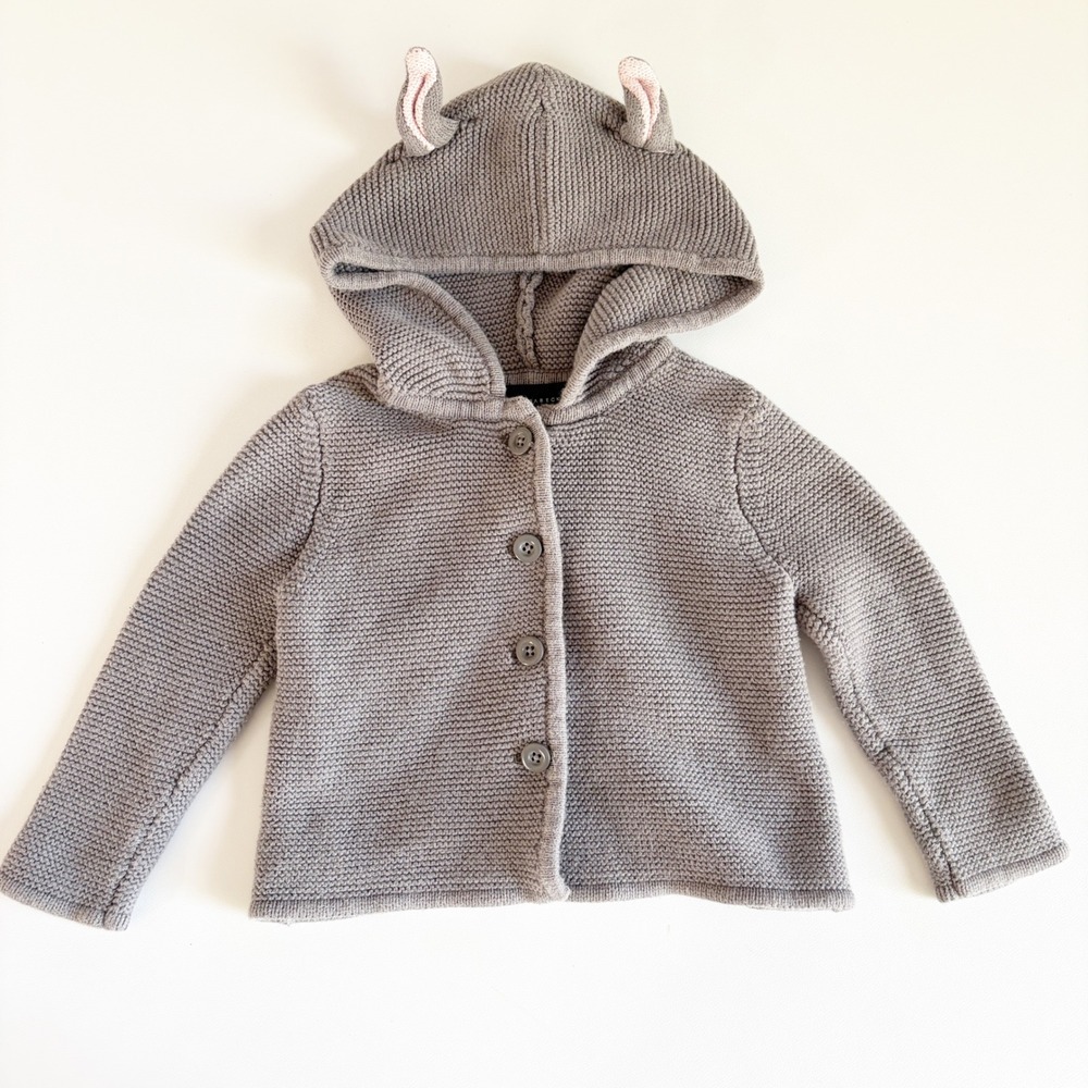 Victoria Beckham Kids Gray Bunny Ear Easter Knit Hooded‎ Cardigan Sweater 2T